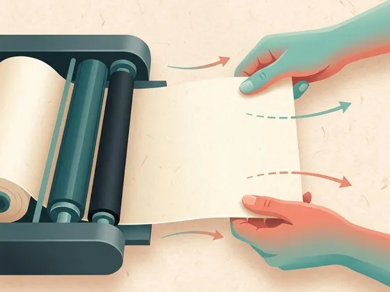 Two hands pulling a sheet of paper evenly out of a pair of printer rollers